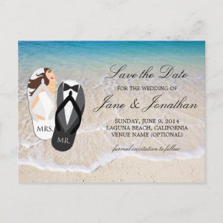 Cartão Postal De Anúncio Beach Ocean "Sr. e Sra." Casamento Salvar a Data