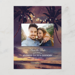Cartão Postal De Anúncio Beach Sunset Palms Lights Foto para salvar a data