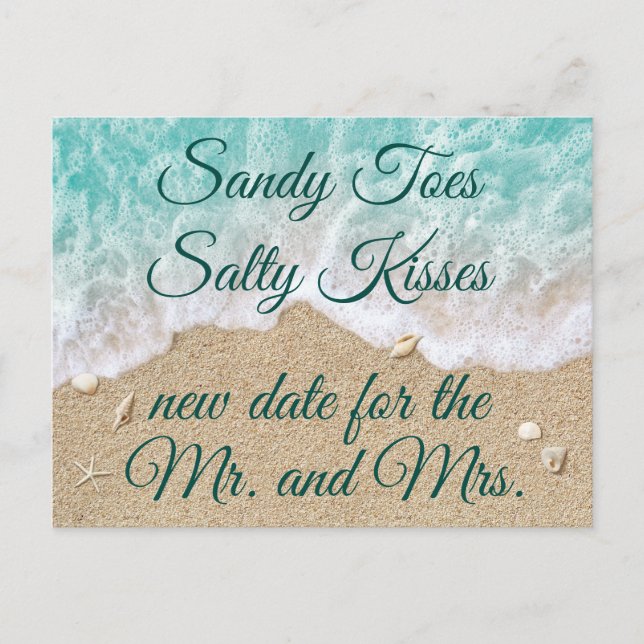 Cartão Postal De Anúncio Beach Waves Sandy Toes Salty Kiss Altere a data (Frente)