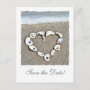 Cartão Postal De Anúncio Beach Wedding Seashell Heart Salve a Data