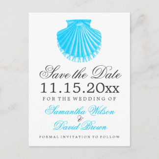 Cartão Postal De Anúncio Beach Weding Save The Date Scallop Turquoise