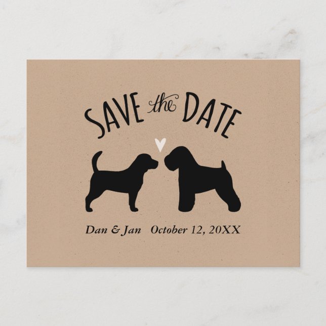 Cartão Postal De Anúncio Beagle e Wheaten Casamento Salvar Data (Frente)