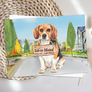 Cartão Postal De Anúncio Beagle Movemos Novo Cachorro Cute de Endereço Move
