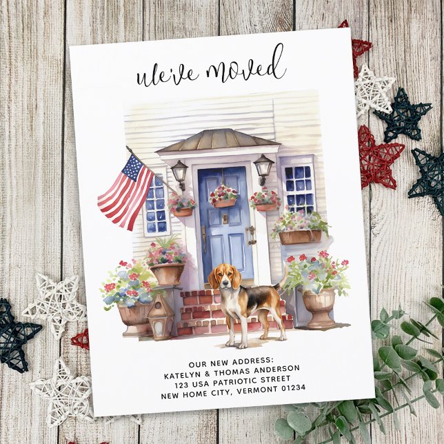 Cartão Postal De Anúncio Beagle Patriotic Personalized Pet Dog Moving (Criador carregado)