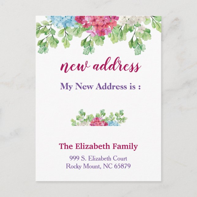 Cartão Postal De Anúncio Beautiful Floral New Address Moving Announcement (Frente)