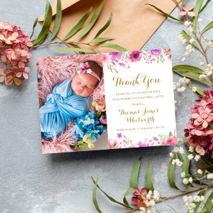 Cartão Postal De Anúncio Bebê Foto Floral Script Obrigado Nascimento