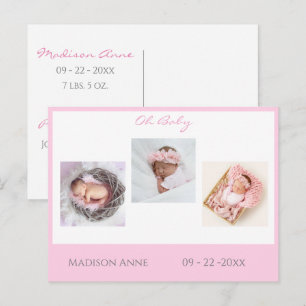 Cartão Postal De Anúncio Bebê recém-nascido Foto Rosa Bebê Menina Fresca