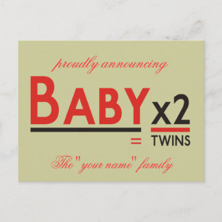 Cartão Postal De Anúncio Bebê x 2, orgulhosamente anunciando, O "seu nome" 