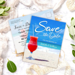 Cartão Postal De Anúncio Bebida de Verão Elegante Ocean Beach Salvar a Data