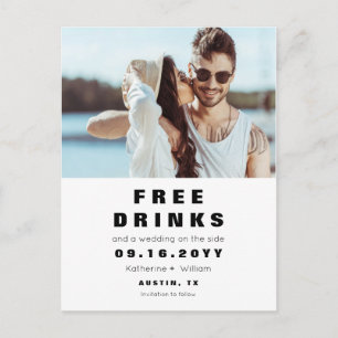 Cartão Postal De Anúncio Bebidas Grátis Casamento Foto Divertida Salve a Da