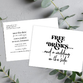 Cartão Postal De Anúncio Bebidas grátis casamento moderno engraçado salvar 