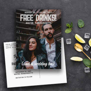 Cartão Postal De Anúncio Bebidas Grátis! Legal casamento moderno Salve a da