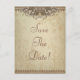 Cartão Postal De Anúncio Beige Vintage Lace Casamento Salve A Data