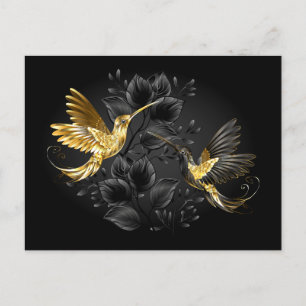 Cartão Postal De Anúncio Beija-flor preto e dourado