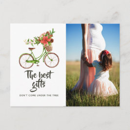 Cartão Postal De Anúncio Bicicleta Floral Aquarela Natal Bebê Esperando