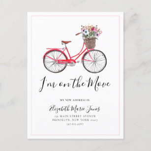 Cartão Postal De Anúncio Bicicleta Floral em Movimento Novo Endereço em Mov