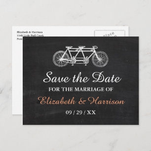 Cartão Postal De Anúncio Bicicleta Tandem No Casamento De Chalkboard Salvar