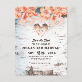 Cartão Postal De Anúncio Birch Heart Rustic Country Fall Salvar Data
