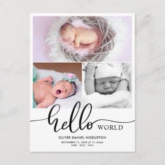 Cartão Postal De Anúncio Birth Announcement Hello World Photo Collage