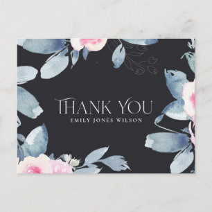 CARTÃO POSTAL DE ANÚNCIO BLACK BLUSH BLUE FLORAL QUALQUER ANIVERSÁRIO DE ID