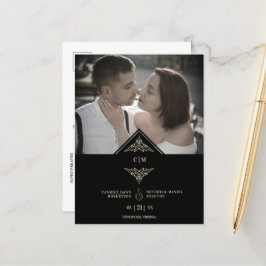 Cartão Postal De Anúncio Black Golden Chic Lace Romantic Couple Wedding
