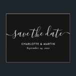 Cartão Postal De Anúncio Black Modern Script Wedding Save The Date Postcard<br><div class="desc">Elegant black wedding save the date postcard with a modern script font. Matching items available.</div>