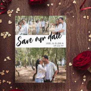 Cartão Postal De Anúncio Black Script 4 Fotos Casamento Salve Nossa Data