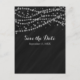 Cartão Postal De Anúncio Black & Silver Faux Diamond Bling Save The Date