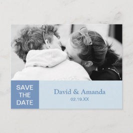 Cartão Postal De Anúncio Bloco de Cor Azul Simples para Casal Foto Save The
