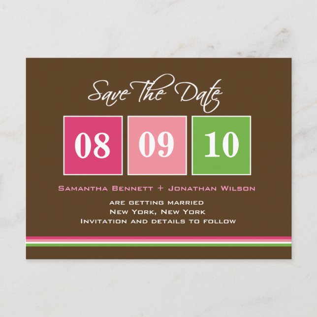 Cartão Postal De Anúncio Blocos de datas - Verde da Fúchsia (Frente)