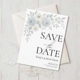 Cartão Postal De Anúncio Blue and Ivory Floral Save The Date