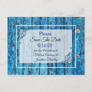 Cartão Postal De Anúncio Blue Antique Weathered Door Weding Date (Salva a d
