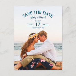 Cartão Postal De Anúncio Blue Beach Ocean Seaside Casamento Salve a Data