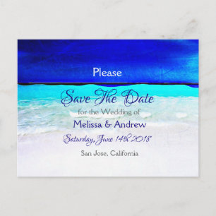 Cartão Postal De Anúncio Blue Beach Ocean Themed Weding Date