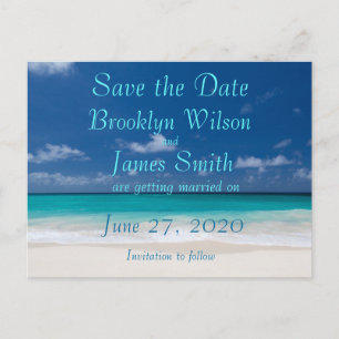 Cartão Postal De Anúncio Blue Beach Weding The Date Postcard