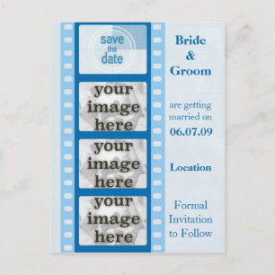 Cartão Postal De Anúncio Blue Film Strip Salve the Date Photo Postcards