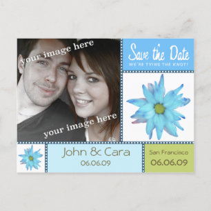 Cartão Postal De Anúncio Blue Floral Save the Date Postcard
