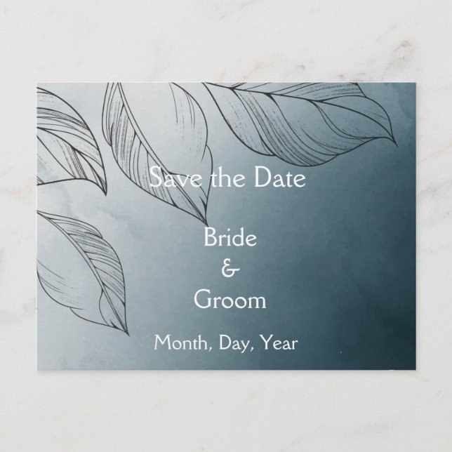 Cartão Postal De Anúncio  Blue Leaves Botanical Foliage Save the Date (Frente)