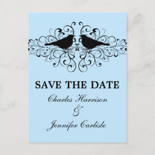 Cartão Postal De Anúncio Blue Love Bird Swirls Salve o Cartão-Postal