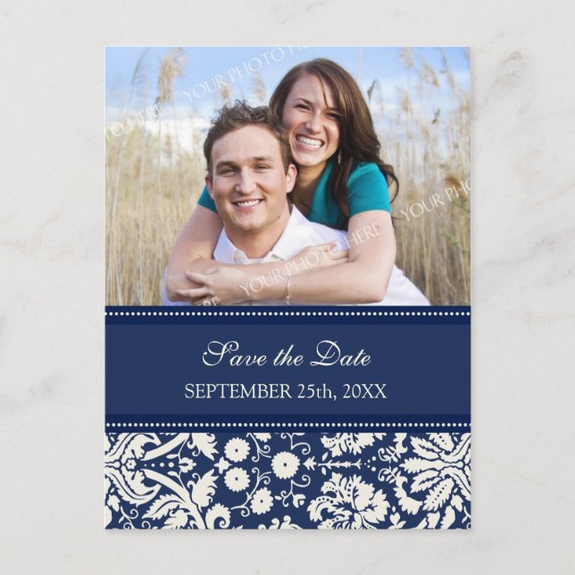 Cartão Postal De Anúncio Blue Photo Save the Date Wedding Postcards (Frente)