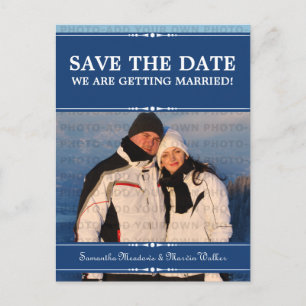 Cartão Postal De Anúncio Blue Simple Chic Photo Save the Date Postcard