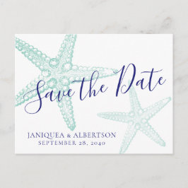 Cartão Postal De Anúncio Blue Starfish Beach Weding Date Postcard