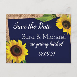 Cartão Postal De Anúncio Blue Sunflower Save the Date
