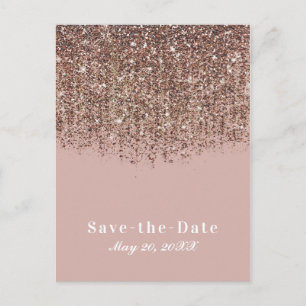 Cartão Postal De Anúncio Blush Bege Rosa Bronze Brilho Salve a Data