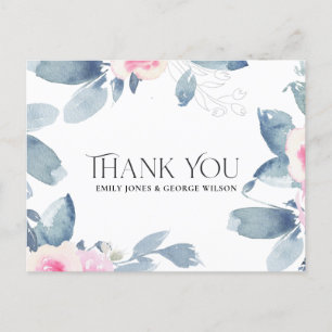 CARTÃO POSTAL DE ANÚNCIO BLUSH BLUE FLORAL QUALQUER ANO ANIVERSÁRIO OBRIGAD