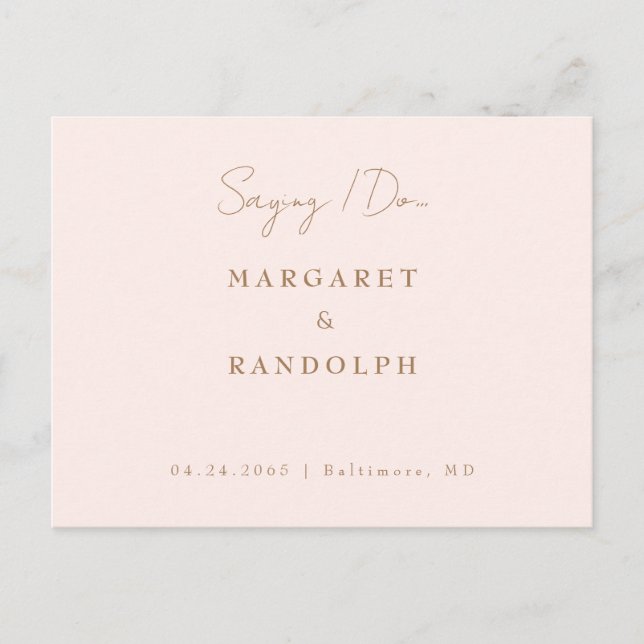 Cartão Postal De Anúncio Blush Elegance Wedding Salvar Data (Frente)