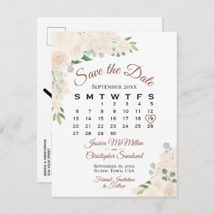 Cartão Postal De Anúncio Blush Peach Floral Wedding Salvar o Calendário de 