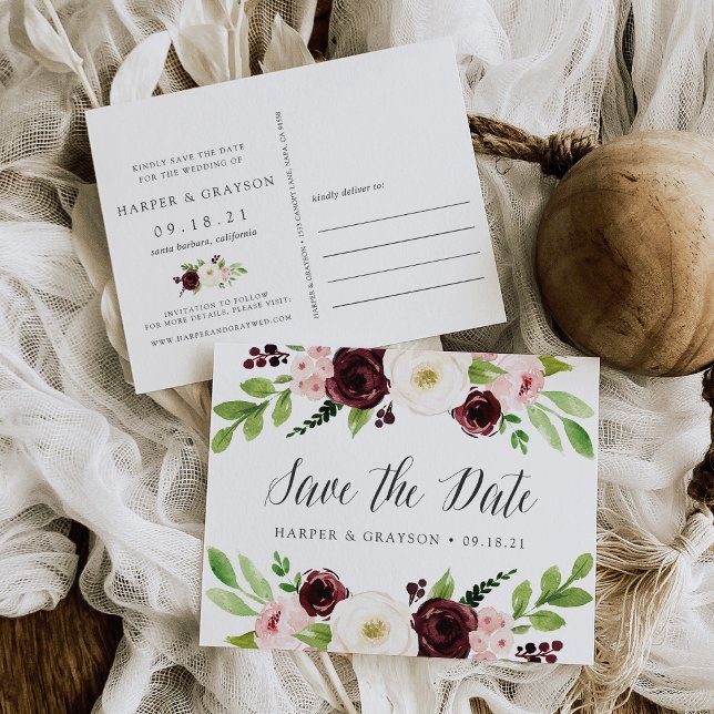 Cartão Postal De Anúncio Blush Romance Salvar a Data (Criador carregado)