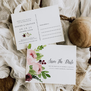 Cartão Postal De Anúncio Blush Romance Salvar a Data