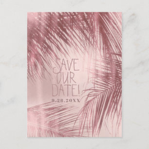 Cartão Postal De Anúncio Blush Rosa Dourado Palmeiras Save The Date